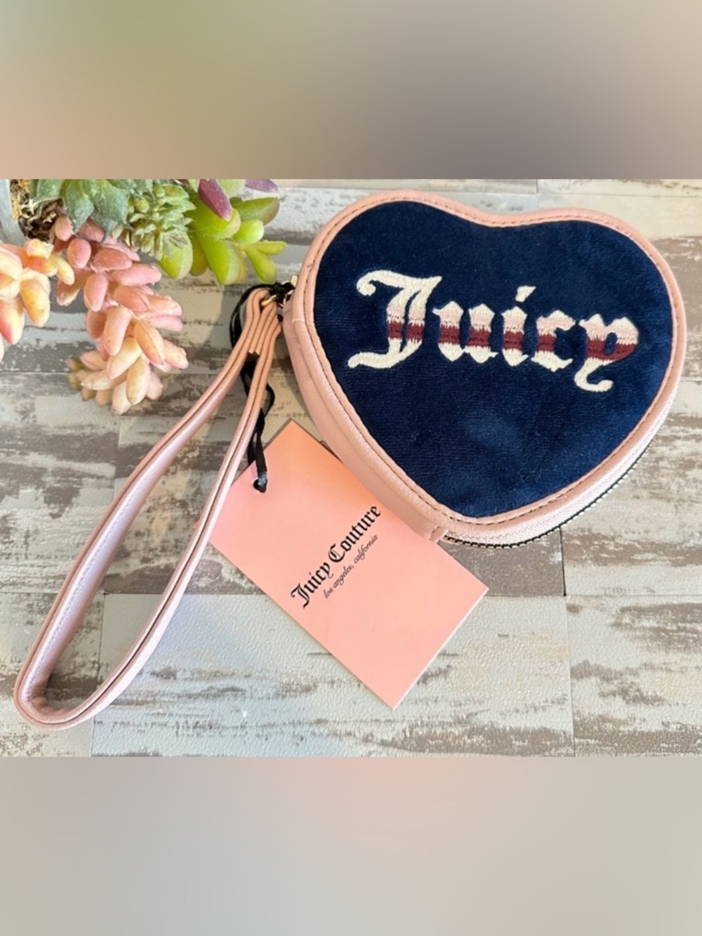Juicy Couture Retro Vibe Heart Zip Around Wristlet Coin Purse in Regal Blue